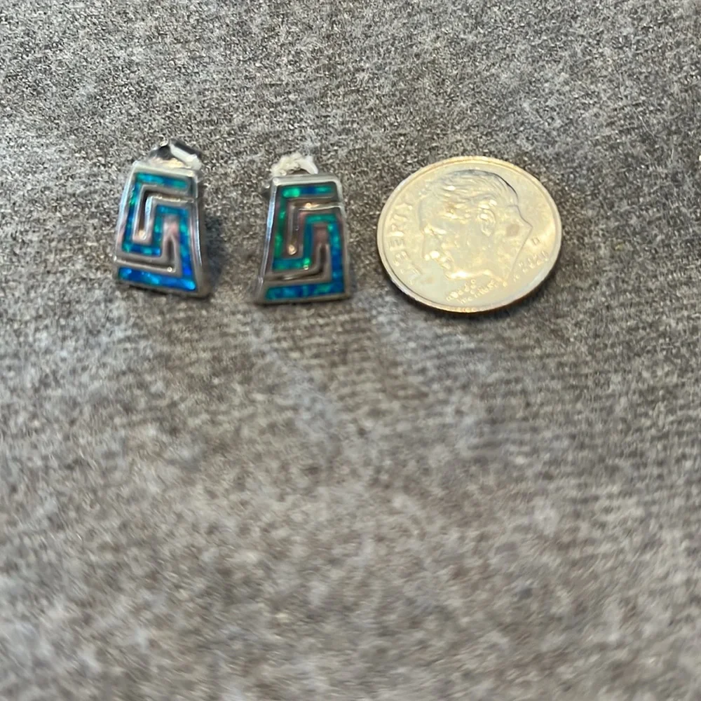 Sterling Blue Opal Inlaid Earrings - Picture 2 of 6